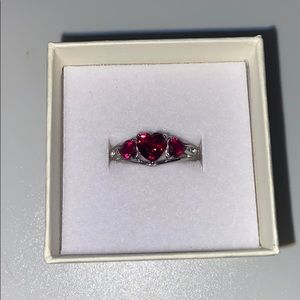 sterling silver ring diamonds and heart rubies